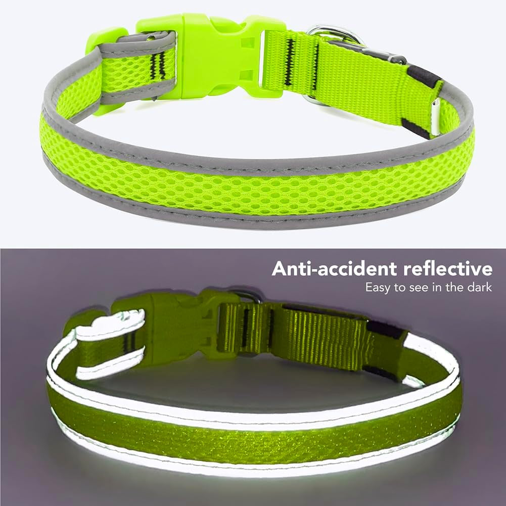 Light up Dog Collar - USB Rechargeable LED Dog Collar Glow in the Dark - High Visibility Glow Collar for Night Walking (Small, Green-Mesh)