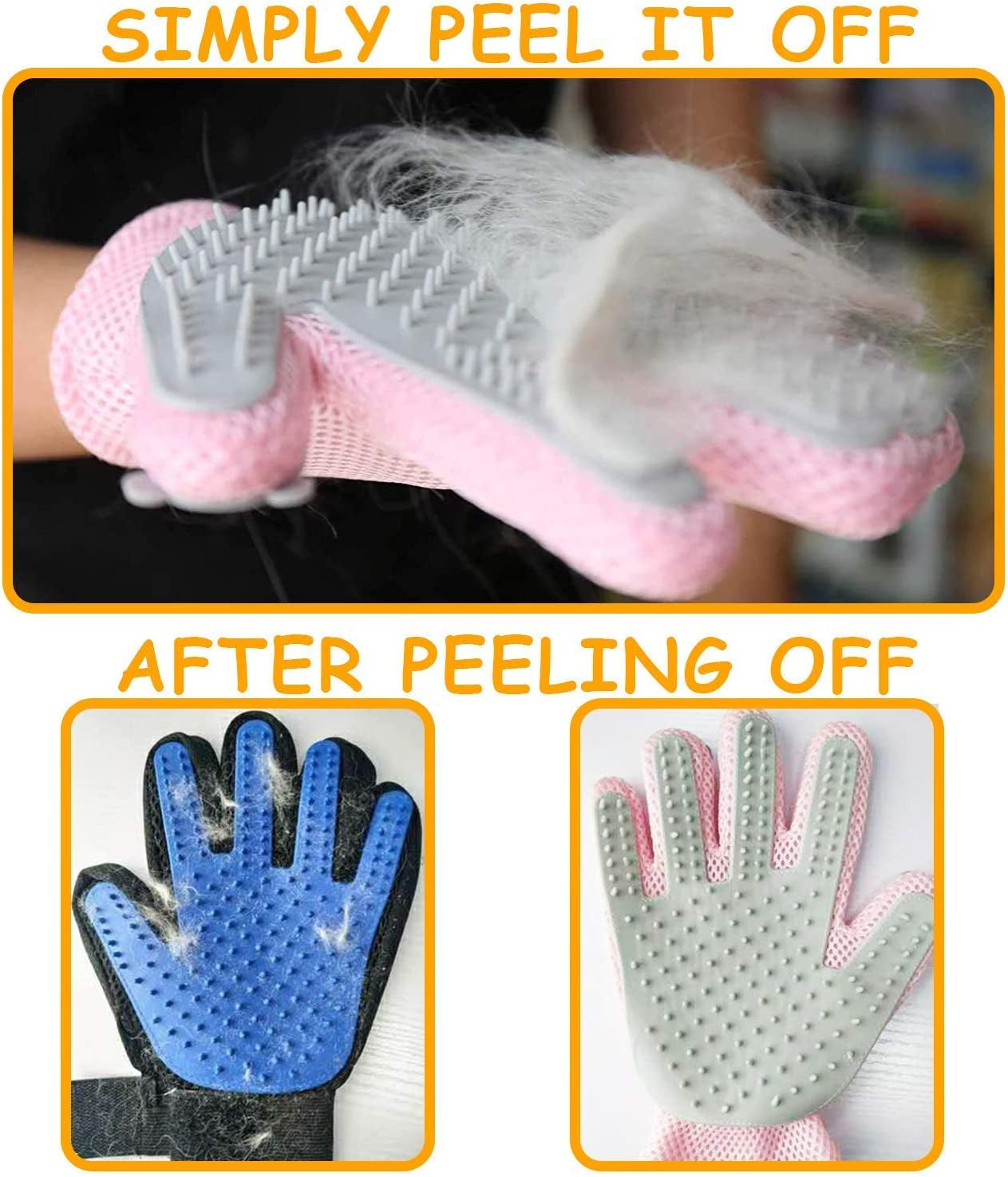 Pet Grooming Glove - Cat Dog Gentle Deshedding Brush Glove - Efficient Pet Hair Remover Massage Mitt - Enhanced Five Finger Design Perfect for Long Short Fur, Right Hand (Pink) Pet Bathing