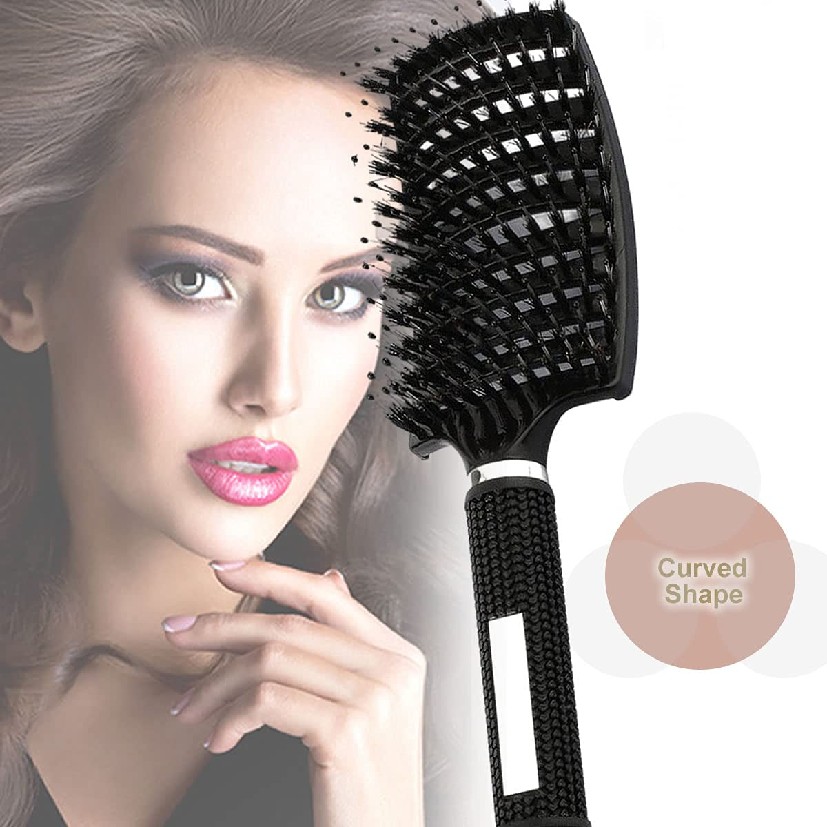 Boar Bristle Hair Brush 2 Pack, Detangling Brush, Vented Curved Hair Brush for Thick Curly Fine Wet Dry Long Hair,  Fast Dry No Tangle Hair Brush, Boar Bristle Brush for Women Men Kids (Gold)