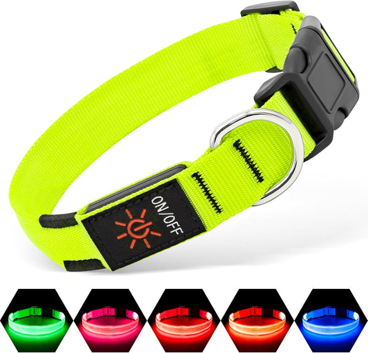 LED Dog Collar, USB Rechargeable Light up Dog Collar Glow in the Dark, Adjustable Dog Safety Collar Light for Dogs Walking Camping (Green, Large)